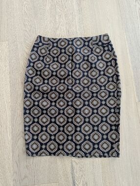 LOFT Navy Geometric Medallion Pencil Skirt